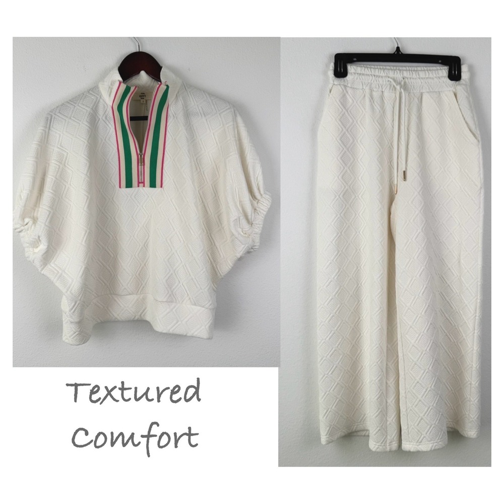 Entro Textured Lounge Set Women S White Excellent Casual Athleisure 2 Piece